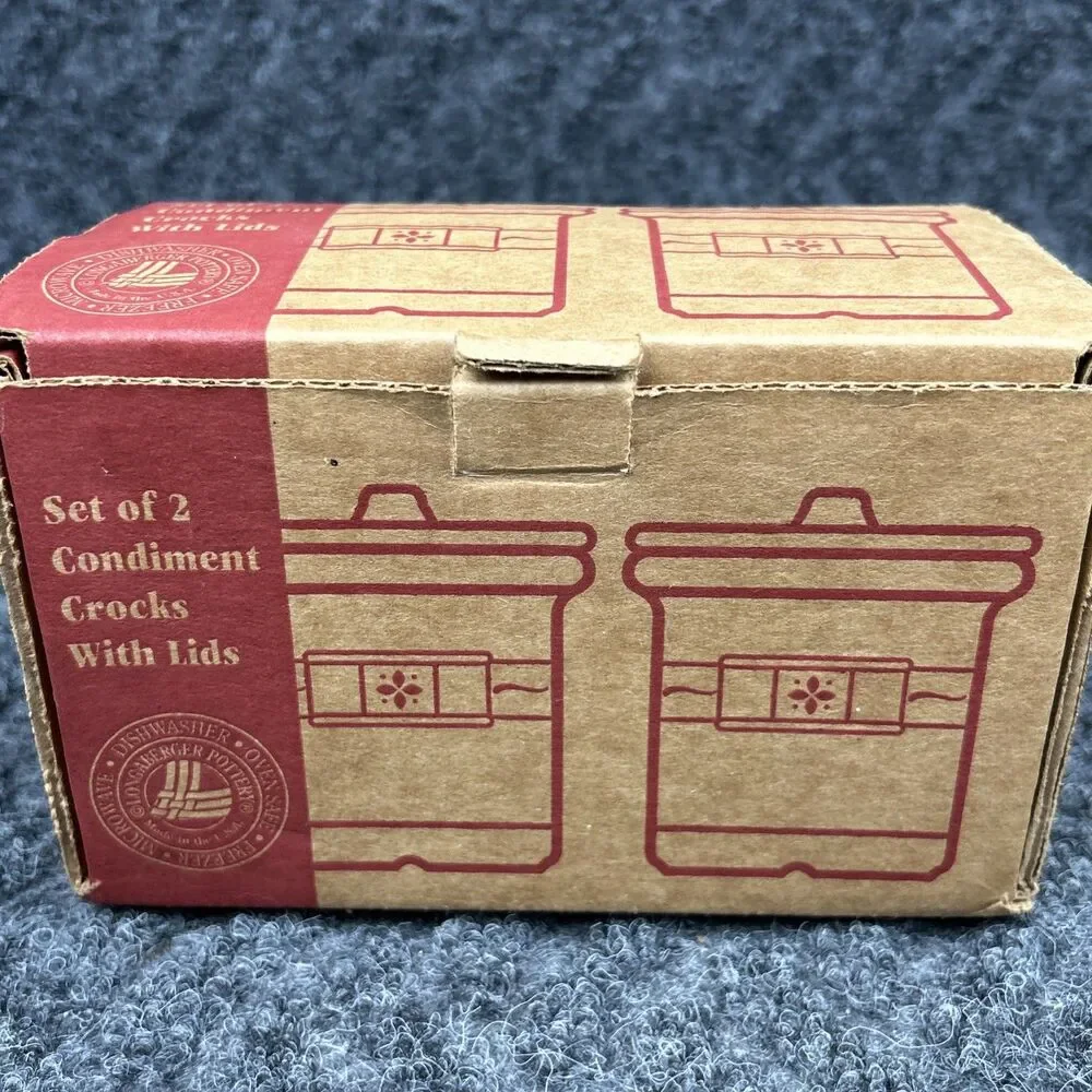 Longaberger Set of Two (2) Condiment Crocks with Lids Ivory - Picture 11 of 12